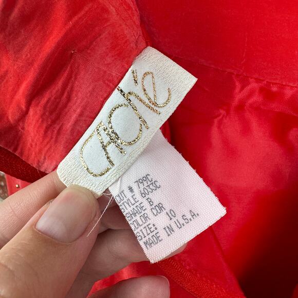 Vintage Cache Skirt Size 27 Red Knee Length Pencil Gold Beaded USA 90s - Picture 2 of 3